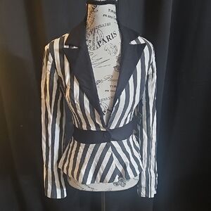 Unique Vintage Black and White Striped Blazer